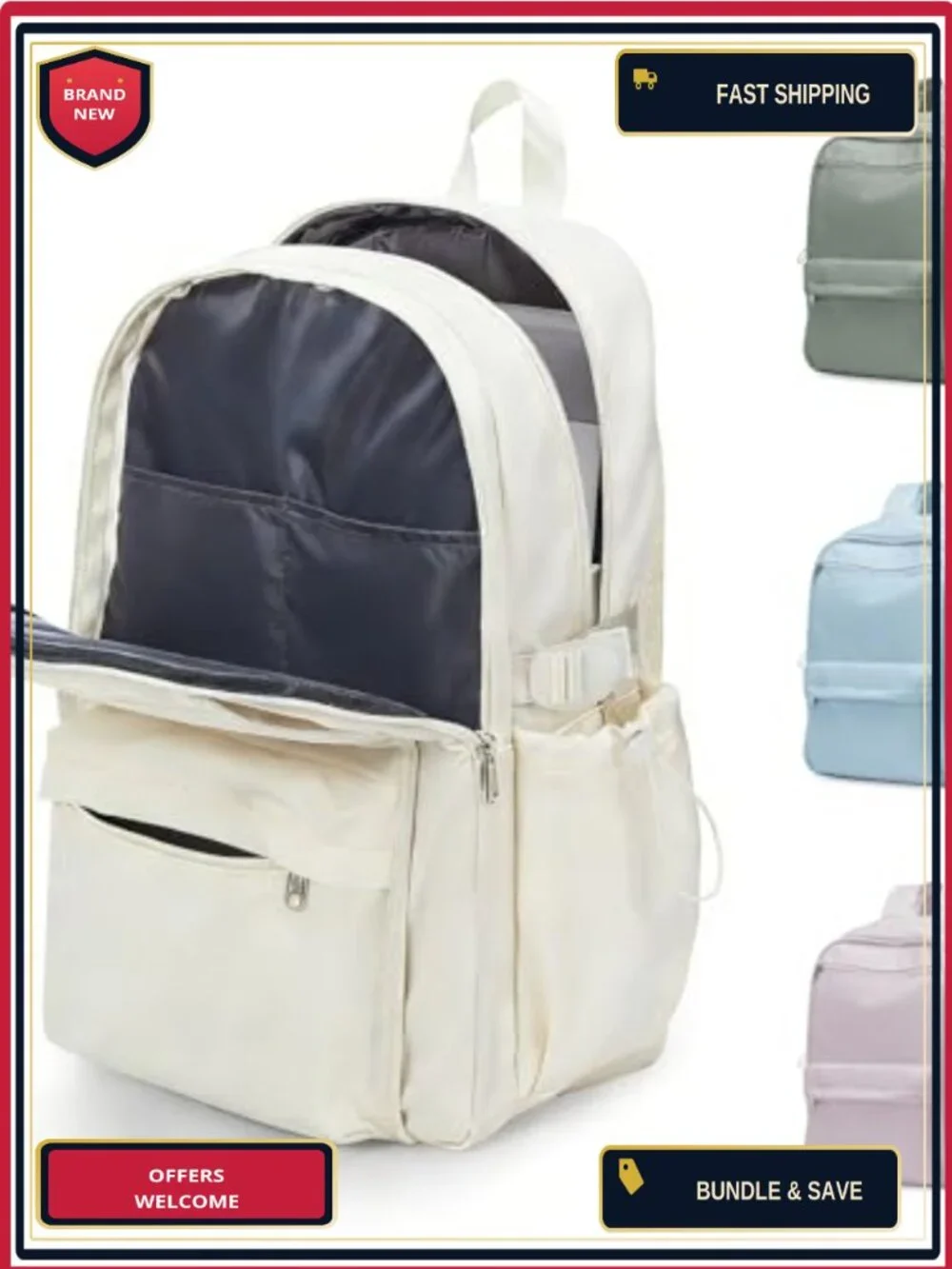Water-Resistant Nylon School Backpack for Teen Girls College Travel Daypack
